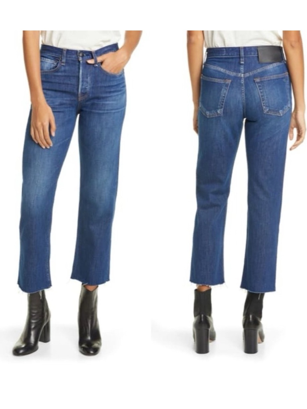 Rag & Bone Maya High Rise Ankle Straight Jeans In Derby Wash Size 28 Raw Hem